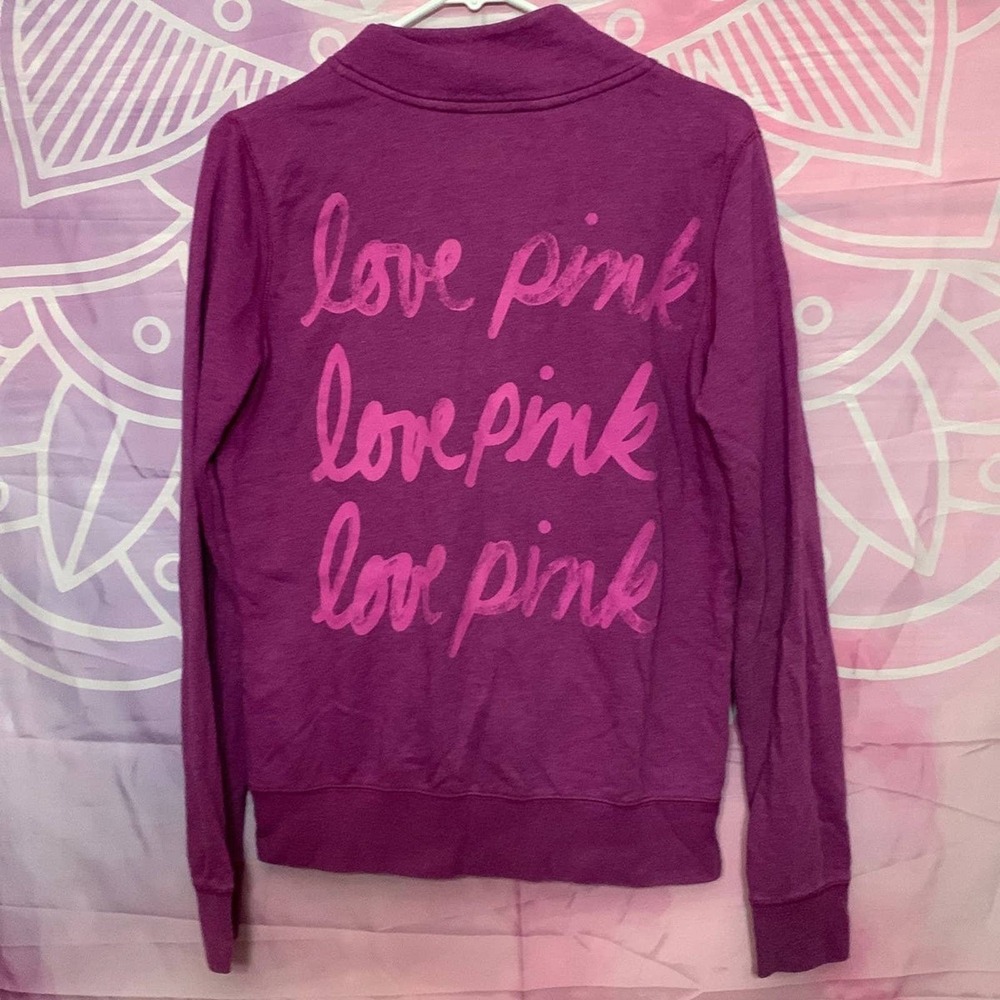 Victoria's Secret PINK Quarter Zip Pullover Sweatshirt Love Pink